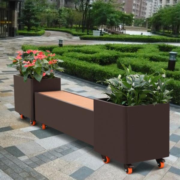 Removable Garden Metal Flower Planter Garden Seat With Planter Boxes Wheels