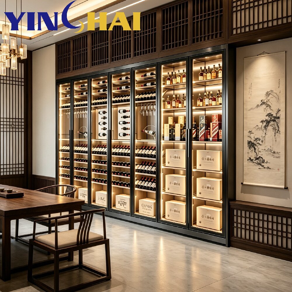 Custom Constant Temperature Stainless Steel Wine Cabinet with Solid Oak Racks 