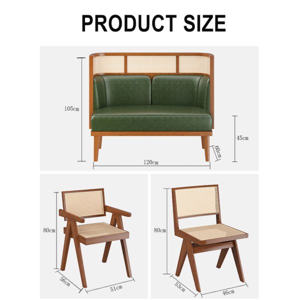 High End Restaurant Solid Wood Dining Single Chair and Bench Coffee Shop Rattan Sofa Booth