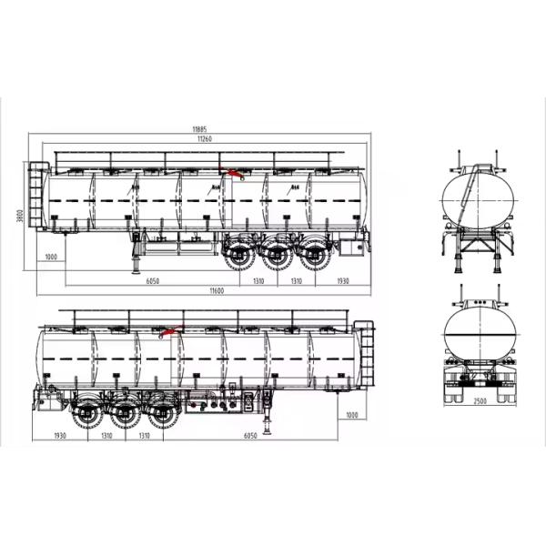 3 Axles Steel Petrol Skeleton Gasoline 50000 Liters Fuel Tank Semi Trailer