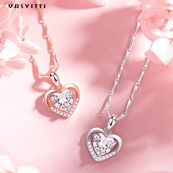collar de la circona cúbica de la novia de los 0.69ft 0.7oz Sterling Silver Heart Pendant Necklace