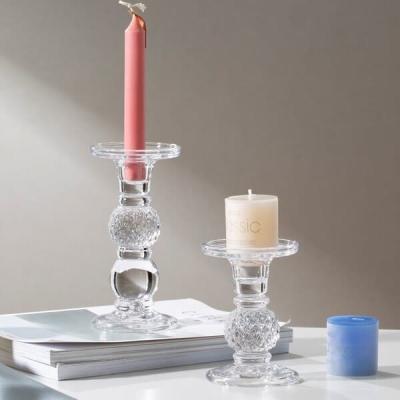 2 Sizes Glass Pillar Taper Candle Holders Centerpiece For Dining Table
