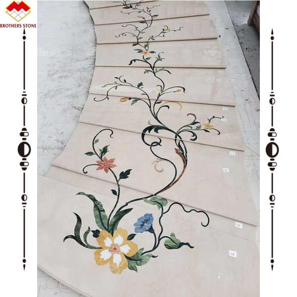 Modern Indoor Customized Marble Waterjet Design Arc Staircase for House Interior