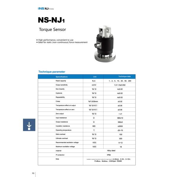 NS-NJ1 Series Alloy Steel Static Torque Sensor Rotary Torque Transducer IP65