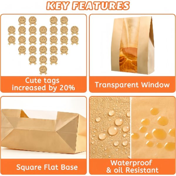 Convenient Kraft Paper Bread Bags Environmentally Friendly Kraft Bread Packaging