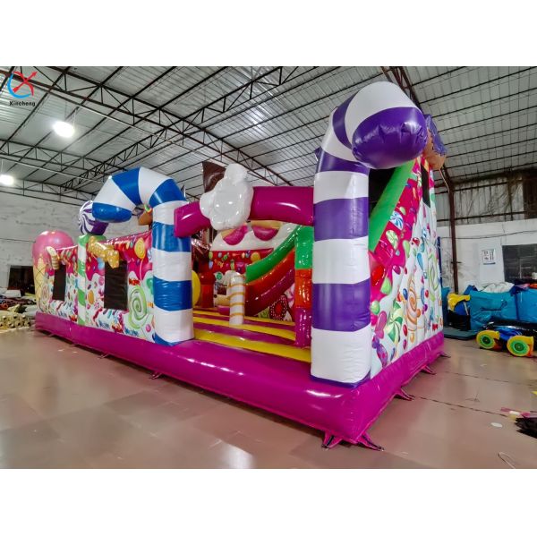 Commercial Christmas Candy Colorful Big Inflatable Bounce House Slide Fun City