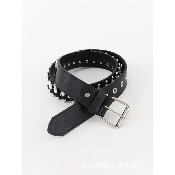 Ordinary Style 2-4cm Men's Western Punk Rivet Belt with Smooth Buckle Pant Decoration