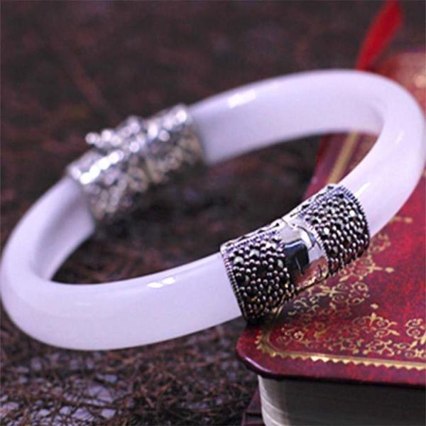 Women Vintage Jewelry Sterling Silver Zirconia Bangle Bracelet (015741WWHITE)