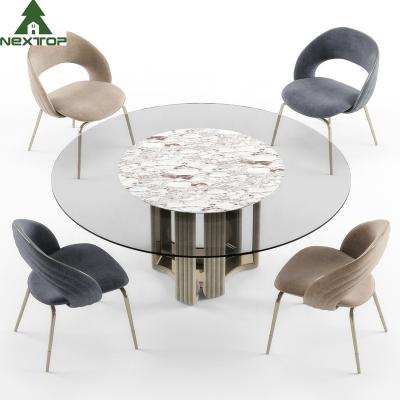 Modern Luxury Deluxe Gold Metal Fabric Single Chair Hotel Banquet Restaurant