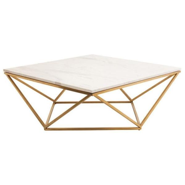Unique Diamond shaped Stainless Steel Base Marble Top Console Coffee Tape