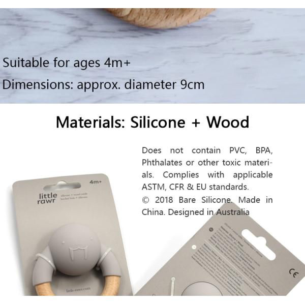 Organic FSC Certified Beech Wooden Silicone Teether Walrus Shape