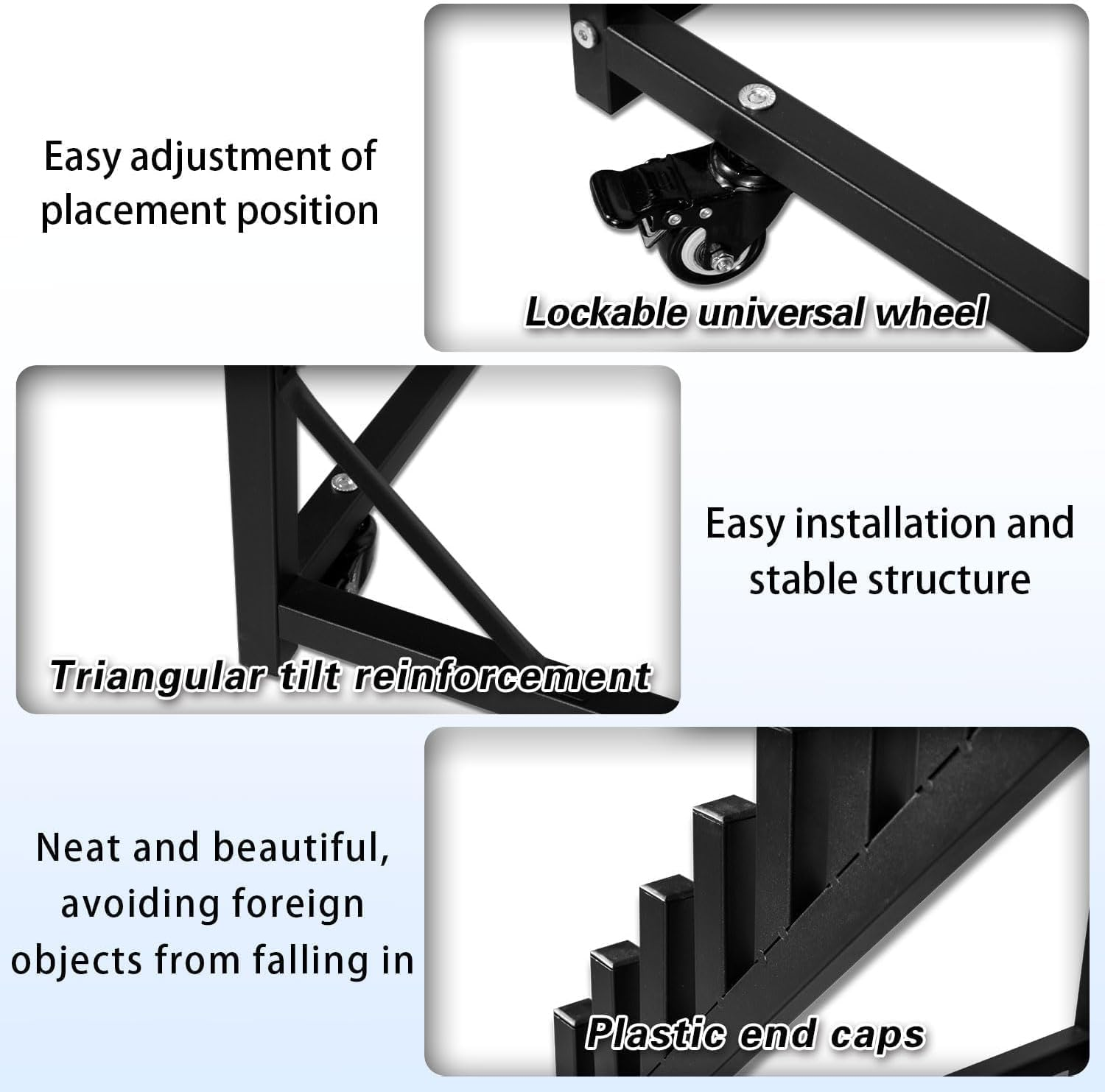 12 Layer Mobile Tile Display Rack High Carbon Steel Anti-Rust Lockable Wheels Triangle Reinforced Plastic End Caps