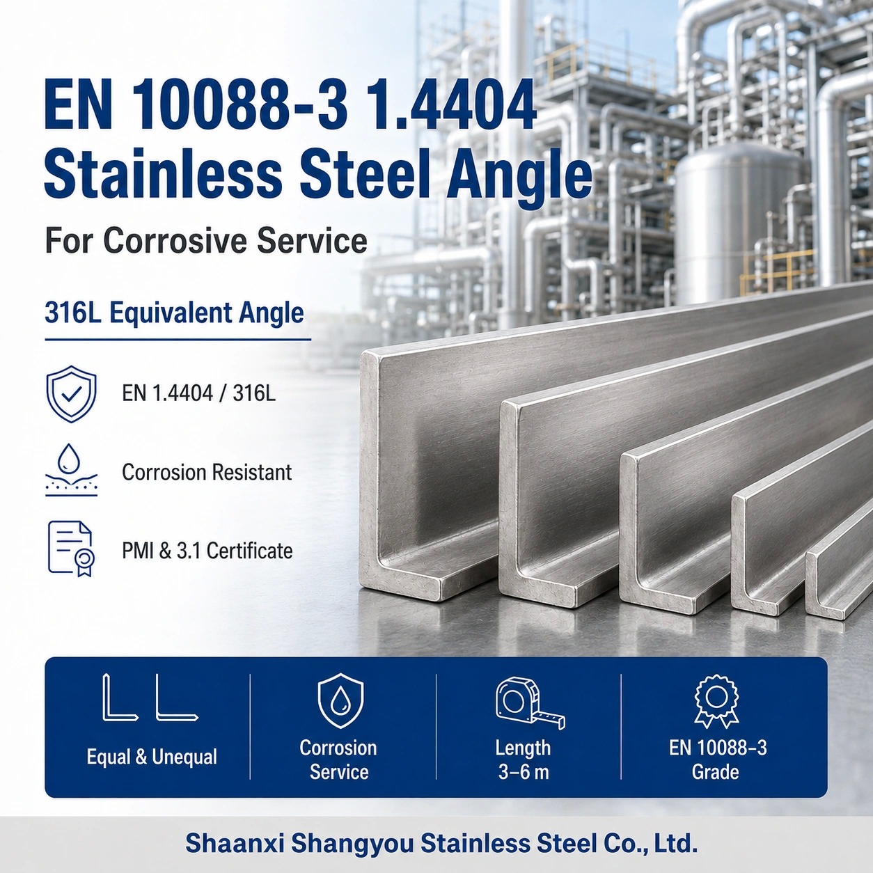 EN 10088-3 1.4404 Stainless Steel Angle for Corrosive Service