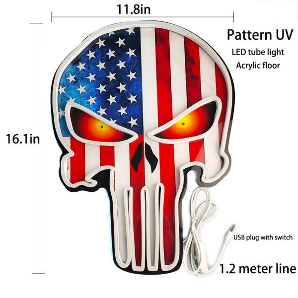 Neon Signs House Bar Decoration Skull Art Neon Sign Silicone Piping Clear Acrylic Board