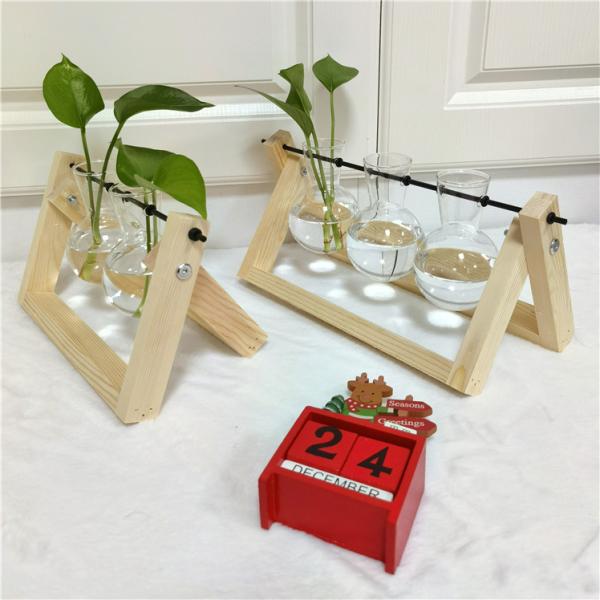 Terrarium de plantes en gros avec ampoule en bois Vase en verre Table-table rétro pour la culture hydroponique Décoration de bureau de jardin à domicile