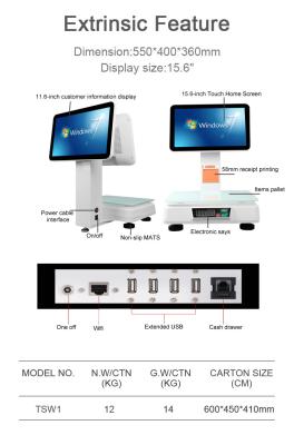 Dual Screen POS Cashier Machine terminal WiFi Checkout Balance Weighing Scale With Printer
