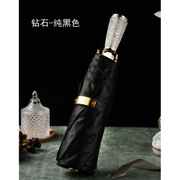 Manual Control Diamond Insert Handle 3 Fold Umbrella Unique Rain Umbrellas for Women