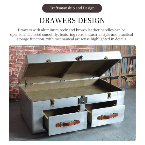 Nidea #8660 Retro Industrial Loft Style Aluminum Coffee Table Cabinet for Villas and Hotels Living Room