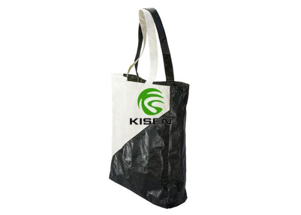 Waterproof Tyvek Shopping Bag Black / White Color Stitching Dupont Paper Material