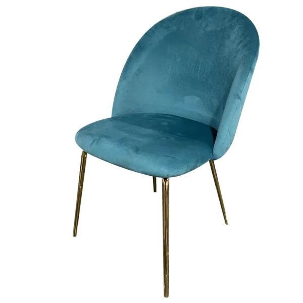 Silla de comedor moderna tapizada en bouclé verde salvia con patas de metal