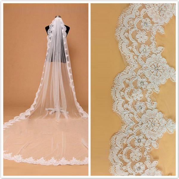 3m Ivory Bridal Veil Jacquard Lace Edge with Cord