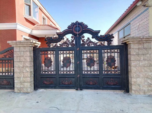 Sblack Primed Antique Wrought Iron Gates / Double Entry Residential Iron Gates