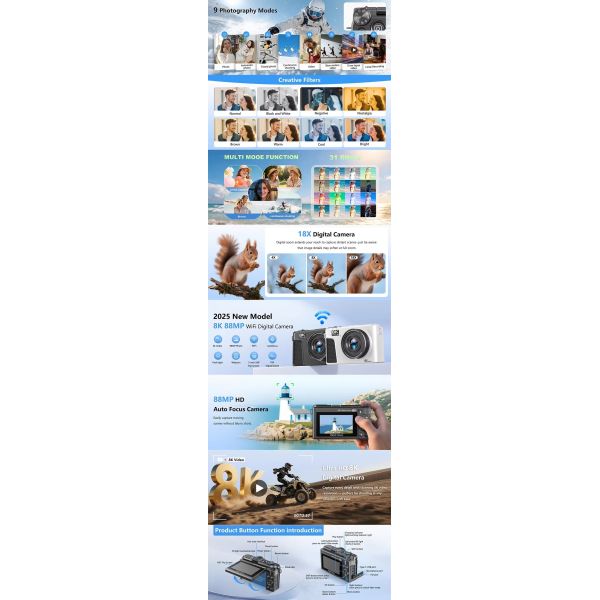 8k Video Camera Professional 3.0inch Ultra-High-Definition Display