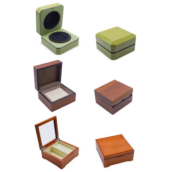 Walnut Square Wooden Velvet Small Thin Flat Ring Box for Wedding