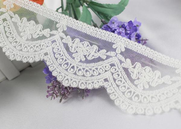 Guarnição bordada vintage do laço do algodão do marfim, fita Scalloped do laço do vestido de casamento