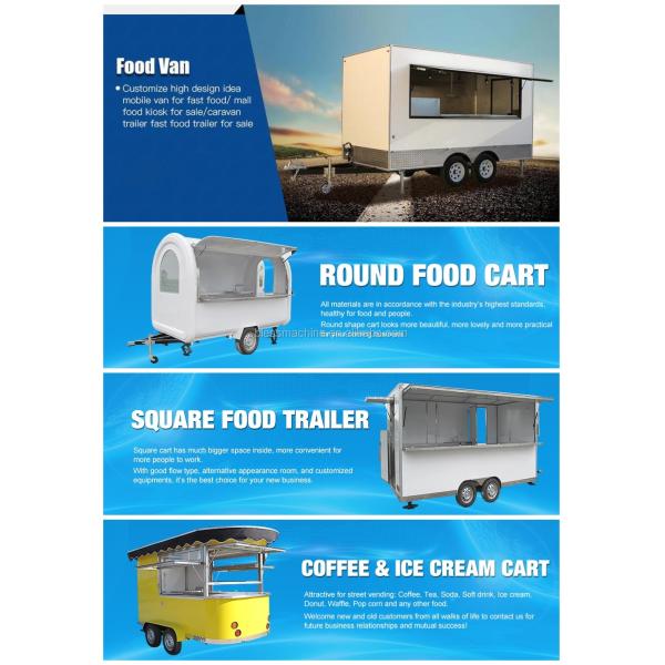 85kms long distance outdoor fast food trailer with durable stainless steel worktable
