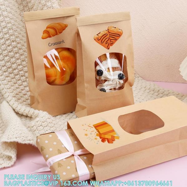 Bakery Bags With Clear Window, White Kraft Paper Cookie Bags Tin Tie Tab Lock, 3.5X2.4X7 Bread Sandwich Bags