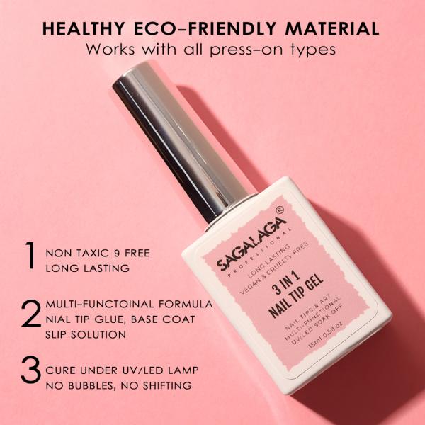 15ML Capacity Uv Led Soak Soft Solid Tips Fake Nail Glue Gel Press on Nails Glue 3 in 1 Nail Tip Adhesive Glue