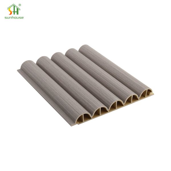Grey Wood Grain Modern 3D Semi-Circular Hollow Core WPC Wall Panel Grille for Interior Commercial Wall Cladding