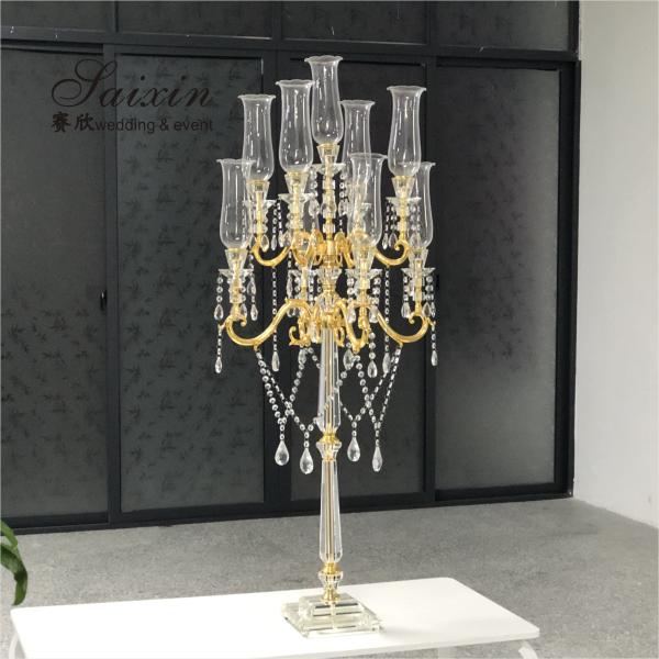 ZT-405B Saixin Новый Пентагон черный металлический каркас с висящим люстра свеча для свадебного украшения