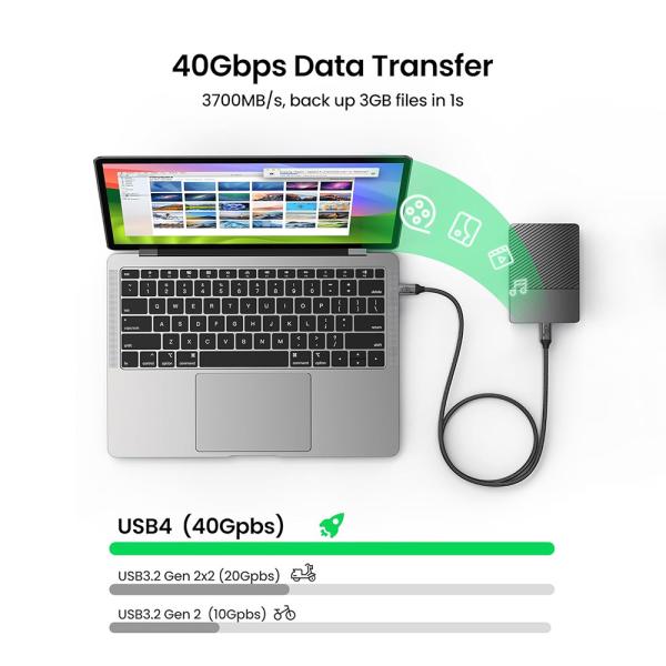 1m USB4タイプCケーブル 40Gbps スピード 8K 60Hz ビデオ出力 240W PD 充電 雷4/3 互換性