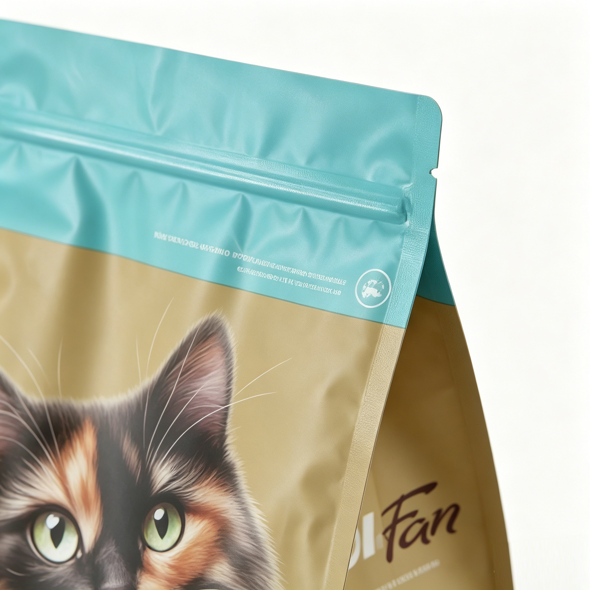 Wholesale 2kg Large Capacity Cat Food Eight Side Seal Bag | Matte Color Block Flat Bottom Zipper Pouch With Custom Cat Breed Image Printing