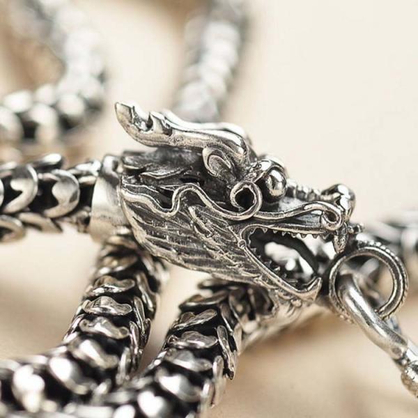 Mens Retro Vintage Dragon Sterling Silver Chain Necklace 24 inches (041558)
