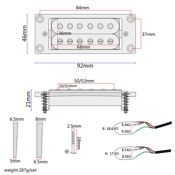 Rosewood Double Coil Humbucker Pickup Adjustable Pole-Piece For LP Electric Guitars