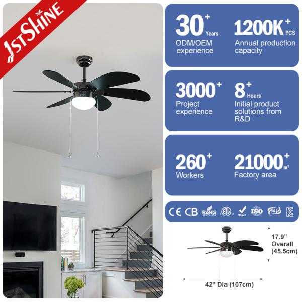 Contrôle murale ventilateur de plafond LED de 42 pouces avec 6 lames MDF noires