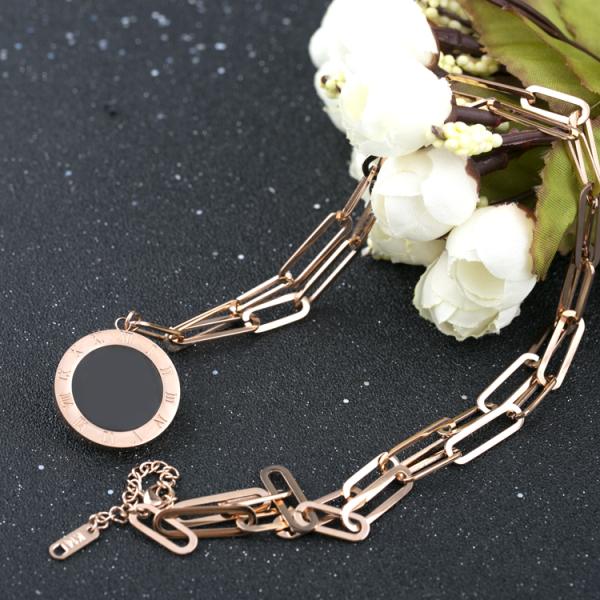 Steel Square Rose Gold Sweater Chain Necklace, Double-sided shell sweater decorative necklace