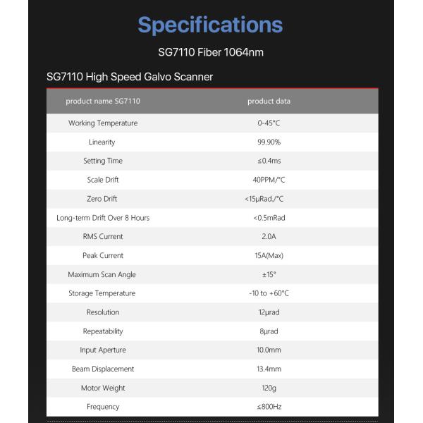 SG7110 Stable Laser Galvo Scanner Head Anti Interference Multiscene