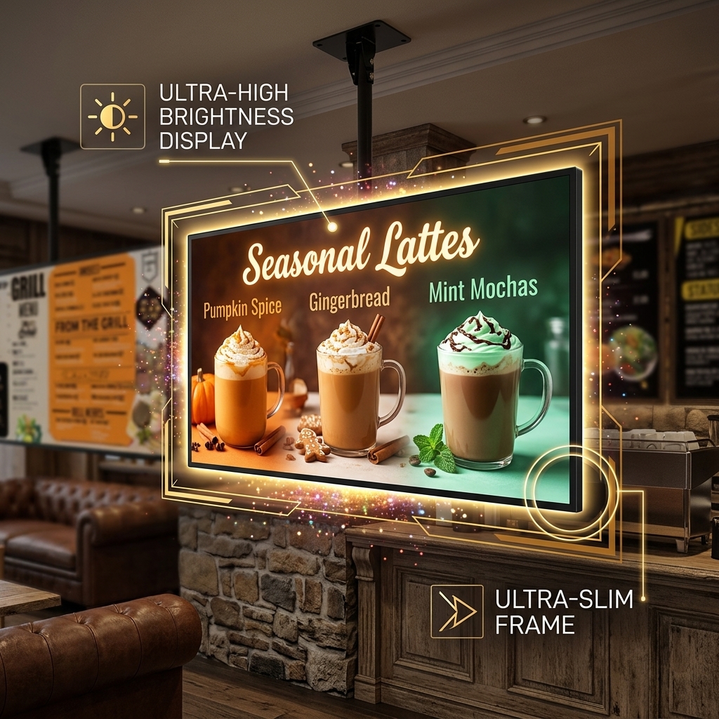QM-4915GPW 49 Inch Digital Menu Board with 4K UHD Display and Dustproof Waterproof Design for Restaurants