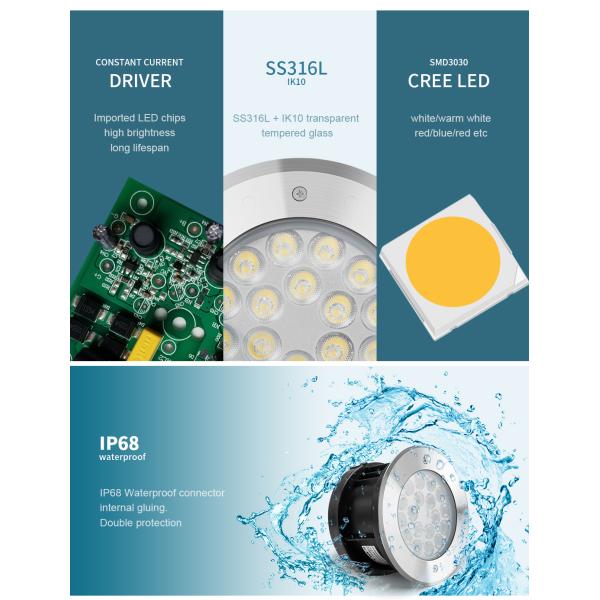 Underwater Outdoor Pool Lighting 6500K Waterproof IP68 18W SS316L