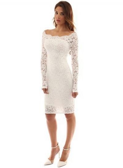 Elegant off Shoulder Lace Bodycon Midi Dress for Woman