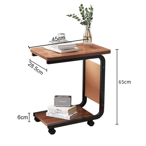 Space-Saving Living Room Furniture Corner Coffee Bedside Table with Wheels C Shape 2 Tiers End Rolling Storage Rack Shelf