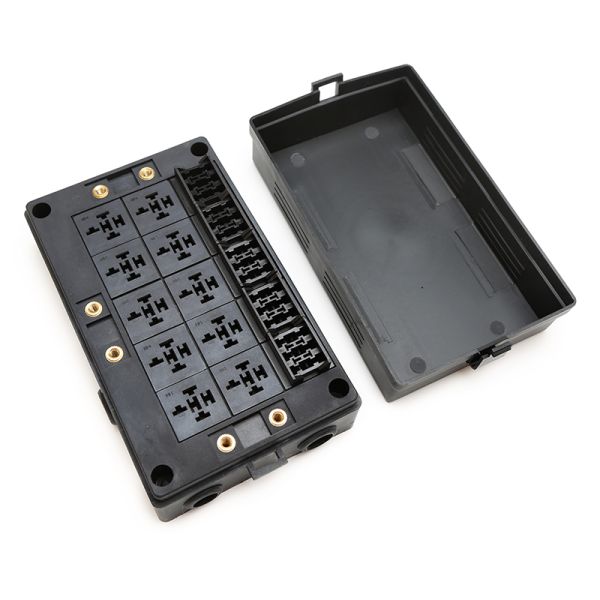 Waterproof Automotive Fuse Holder with 10 Relays and 15 Way Blade Fuses for 40A Current Protection