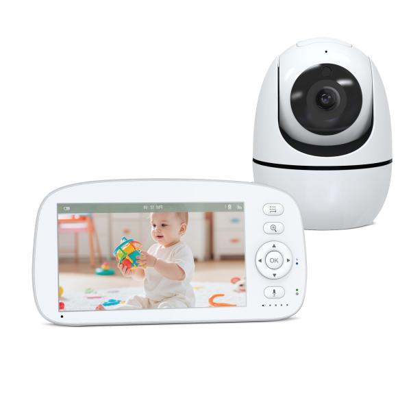 Moniteur pour bébé HD 5 pouces avec panoramique/inclinaison/zoom à 360° et portée de 300 mètres
