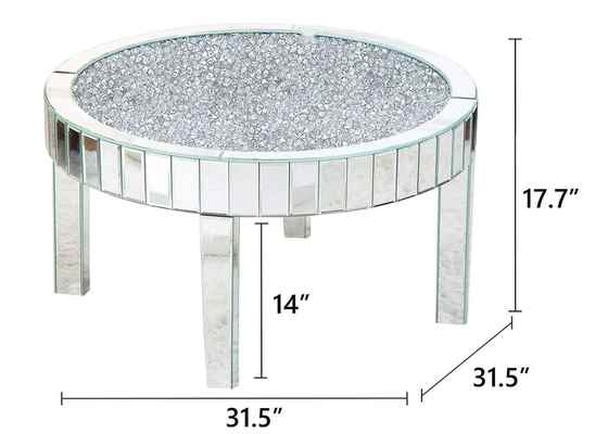 Modern Round Mirrored Coffee Table with Crystal Inlay for Living Room Decor