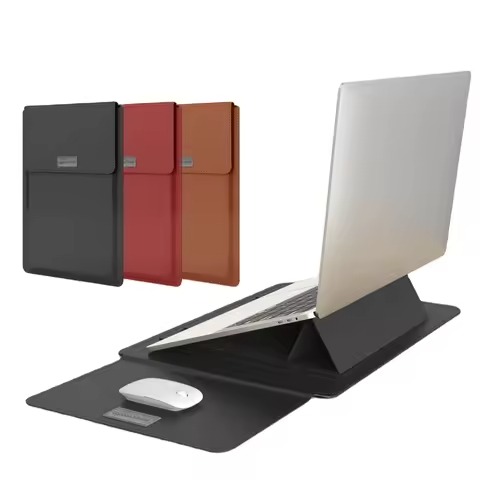Laudtec Custom Logo 13inch Magnetic Folded Pu Leather Laptop Sleeve Multifunctional Stand Cover Portable Tablet Case Bag