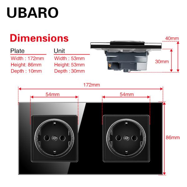 2 Sockets Smart Wall Sockets AC250V Square Black Wall Sockets Installation Box
